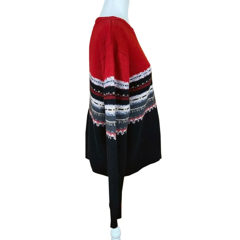Vintage St. John's Bay Washable Lambswool Sweater Size L Red Black Gray Nordic